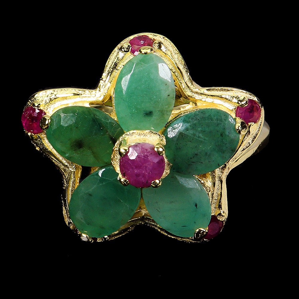 925 Sterling Silver Ring Oval Emerald 7x5mm Ruby Natural Gemstone Jewelry Size 9
