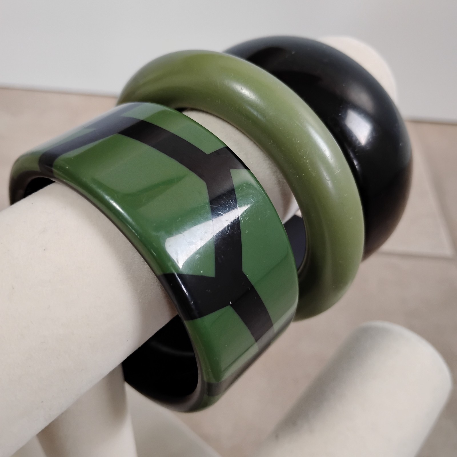 NEW Olive Green Black Bangle Bracelet Lot Set Of 3 Chunky Sz 7.5-8
