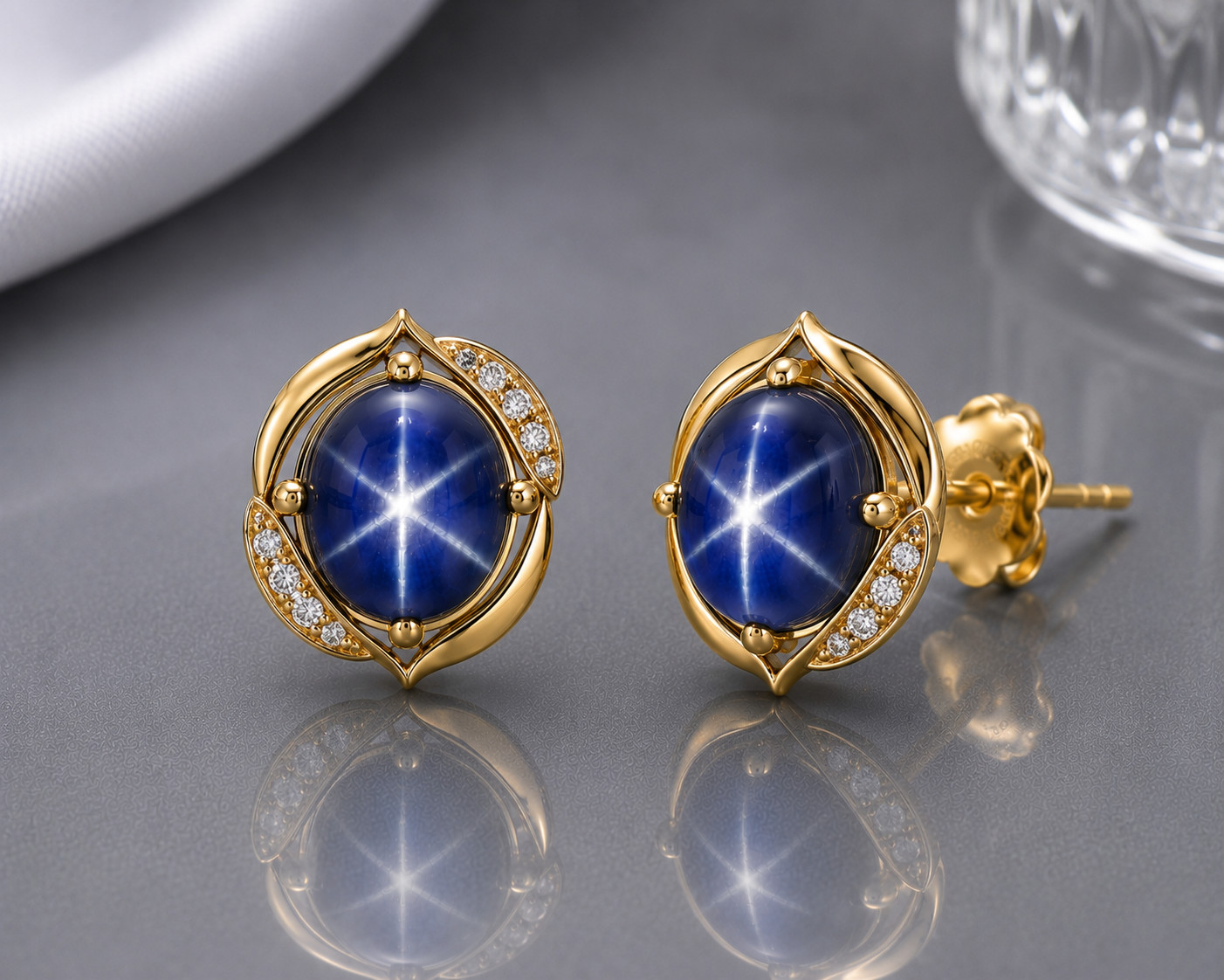 Blue Star Sapphire Earring In Small Stones Gold Fill Stud Earring Oval Gemstone