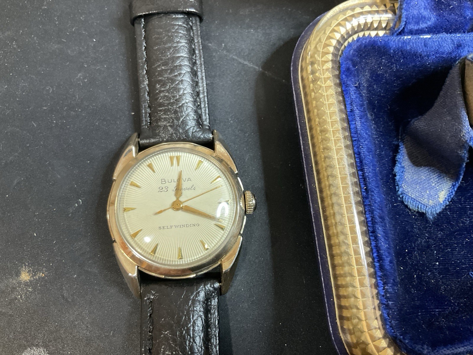 Vtg 1956 BULOVA 23 Jewels Automatic Watch SERVICED Sunburst Dial L6 Lugs W/ Box