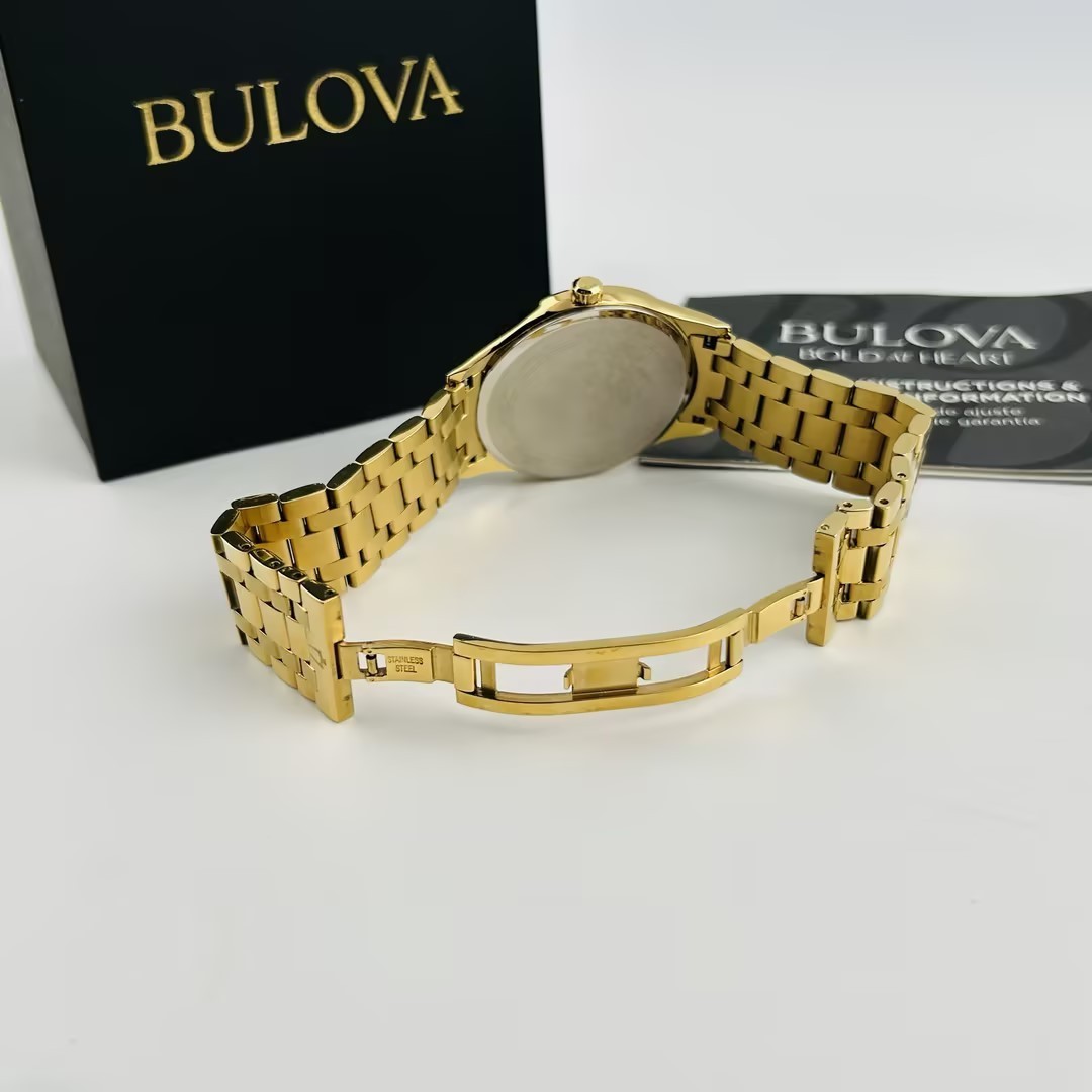 Bulova Classic 97D108 Black Dial Diamond Gold Bracelet Men’s Quartz Watch New