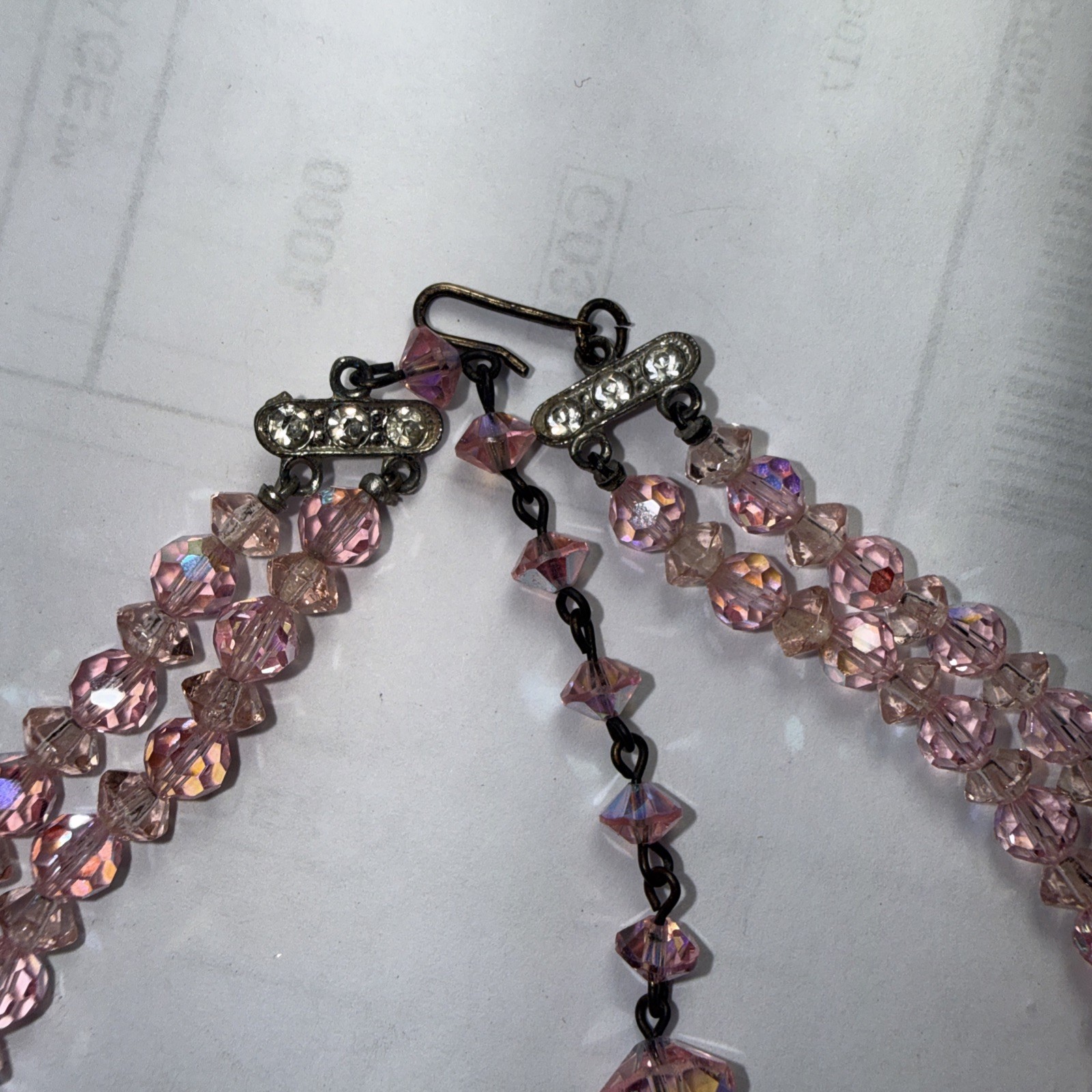 Necklace Bracelet Earrings Set Pink AB Crystal Vintage Marriage?