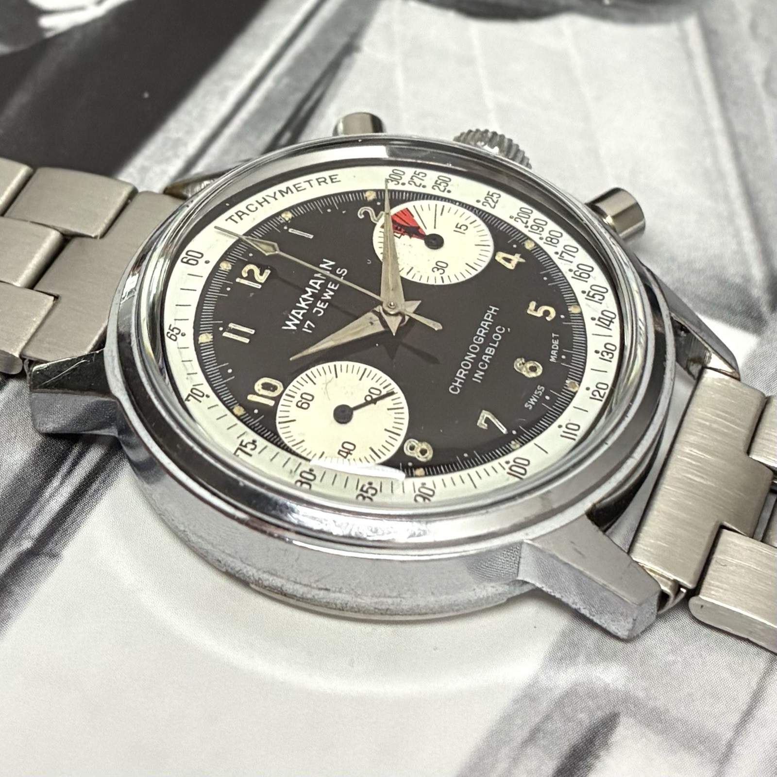 Wakmann 60s Vintage Baby Chronomat Chronograph Watch Swiss 36mm Ref 332.23 V7733