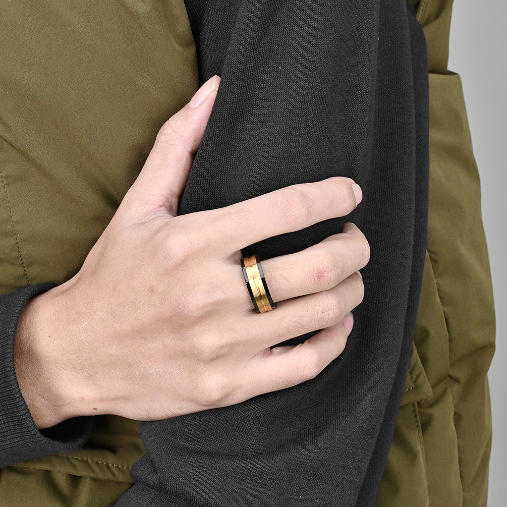 Black Screw Nut Edge with Gold/Silver Middle Wedding Ring Titanium Fachion Ring