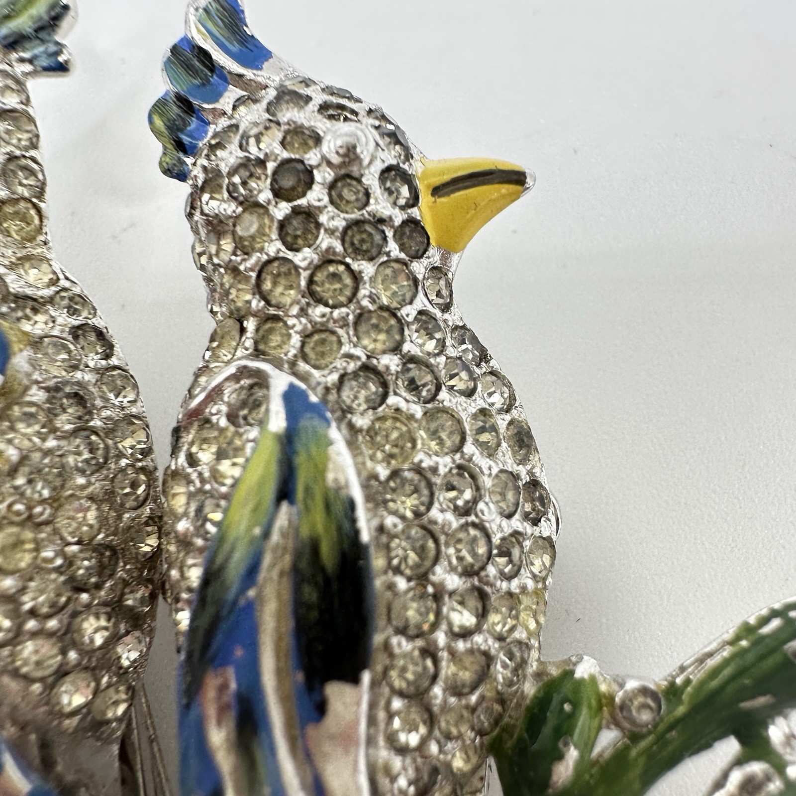 Vintage Coro Duette Birds Of Paradise Brooch Fur Clips Rhinestone Enamel