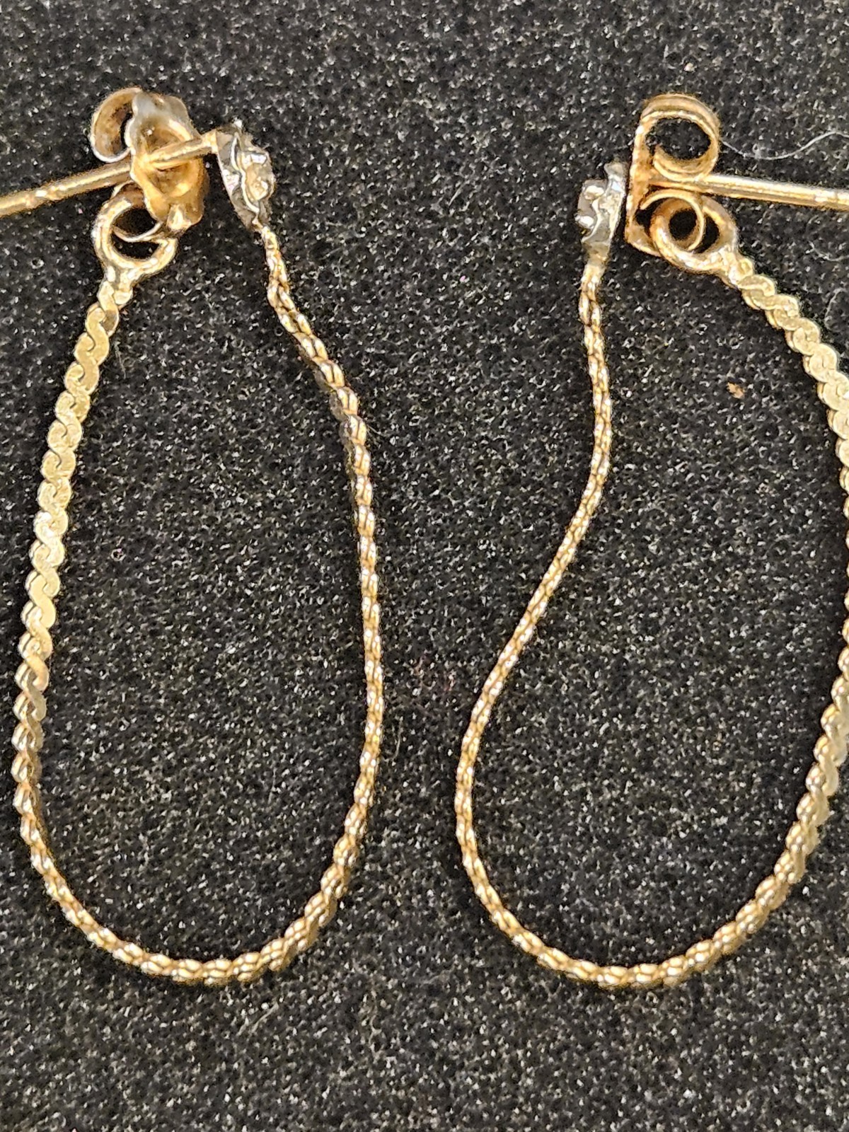 Vtg Set Petite 14k Solid Gold 2 gm Chain & Diamond Earrings and Bracelet