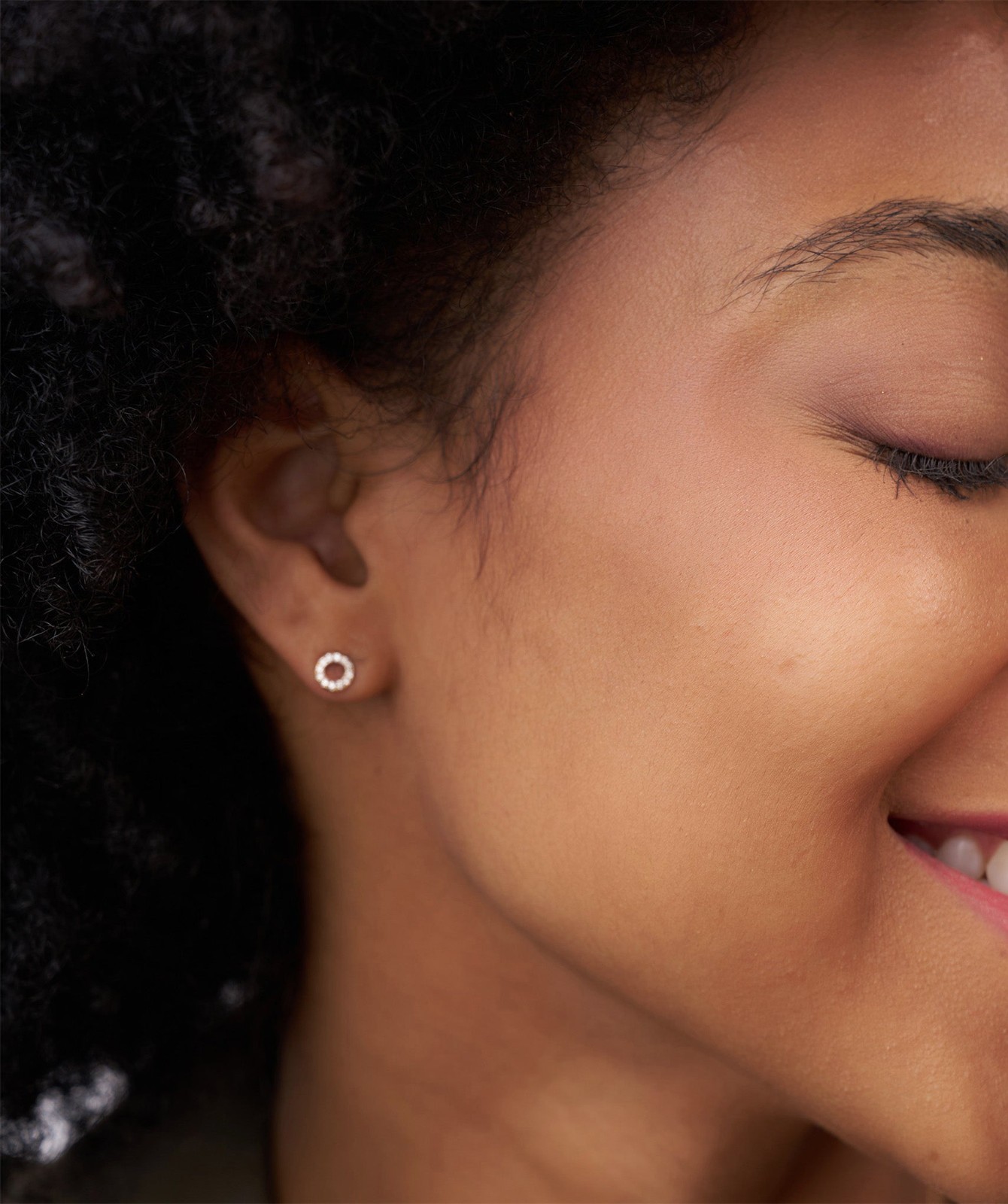 Round Lab Grown Diamond 18K Gold Pave Diamond Open Circle Eternity Stud Earrings