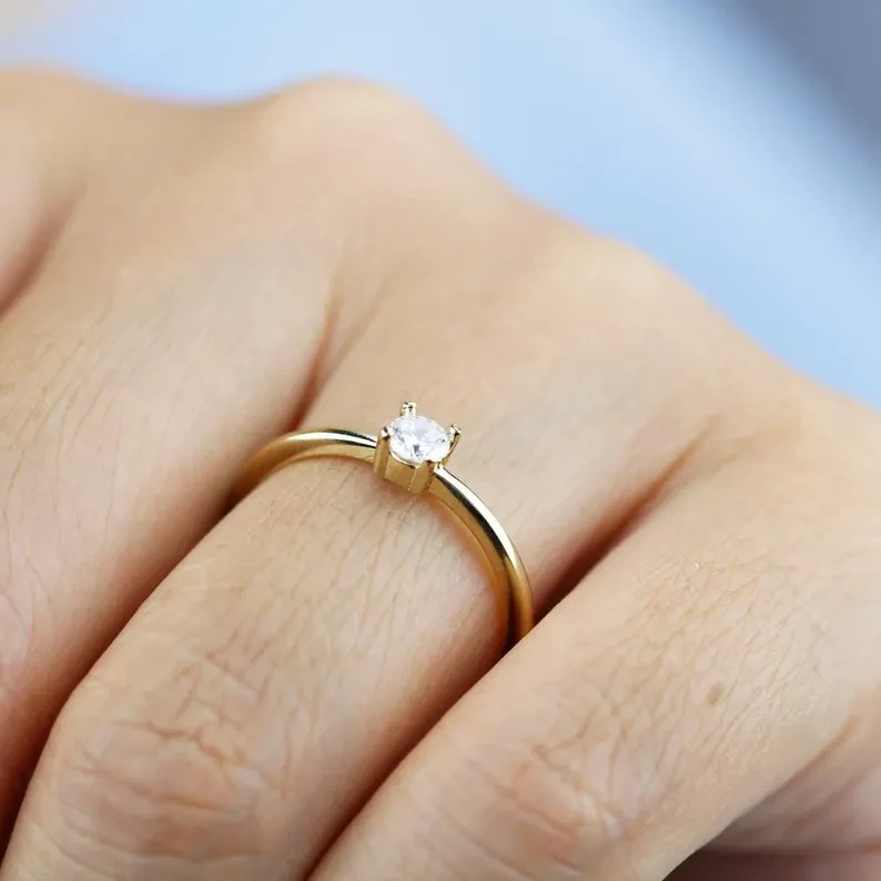 DEF I1-I3 Natural Round Diamond Solitaire Promise Ring 14K Yellow Gold 0.25Ct
