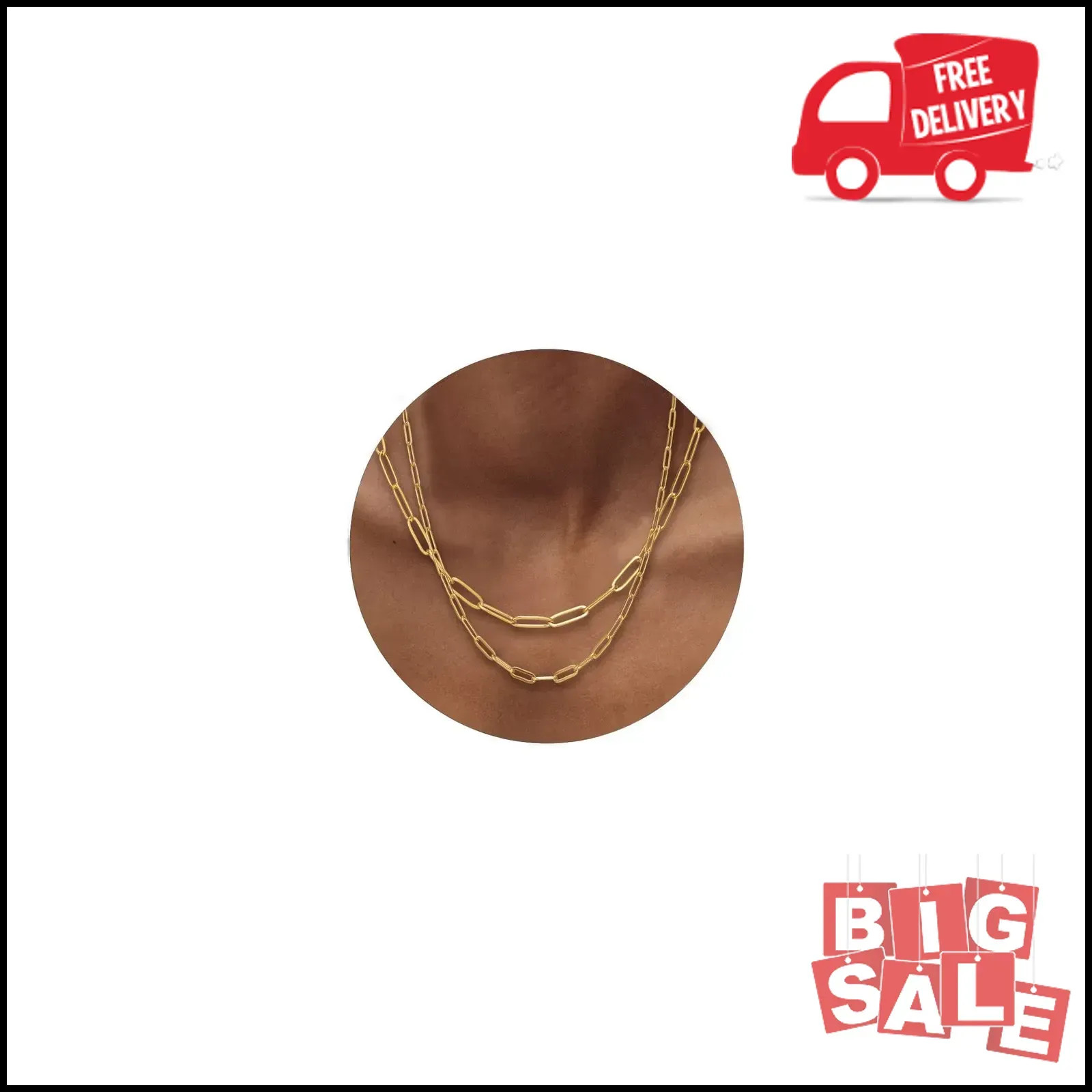 18K Gold Paperclip Chain Link Necklace Dainty Paperclip Link Chain Layered