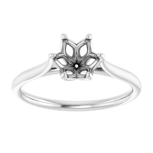 14K White Gold Solitaire Ring Setting Tulip Flower Style 6 Prong 4mm to 9mm