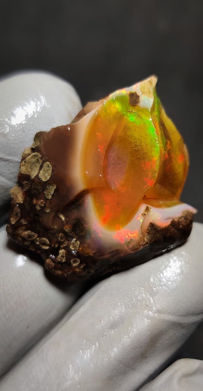 23ct natural ethiopian opal welo rough intense multi color play of fire gemstone