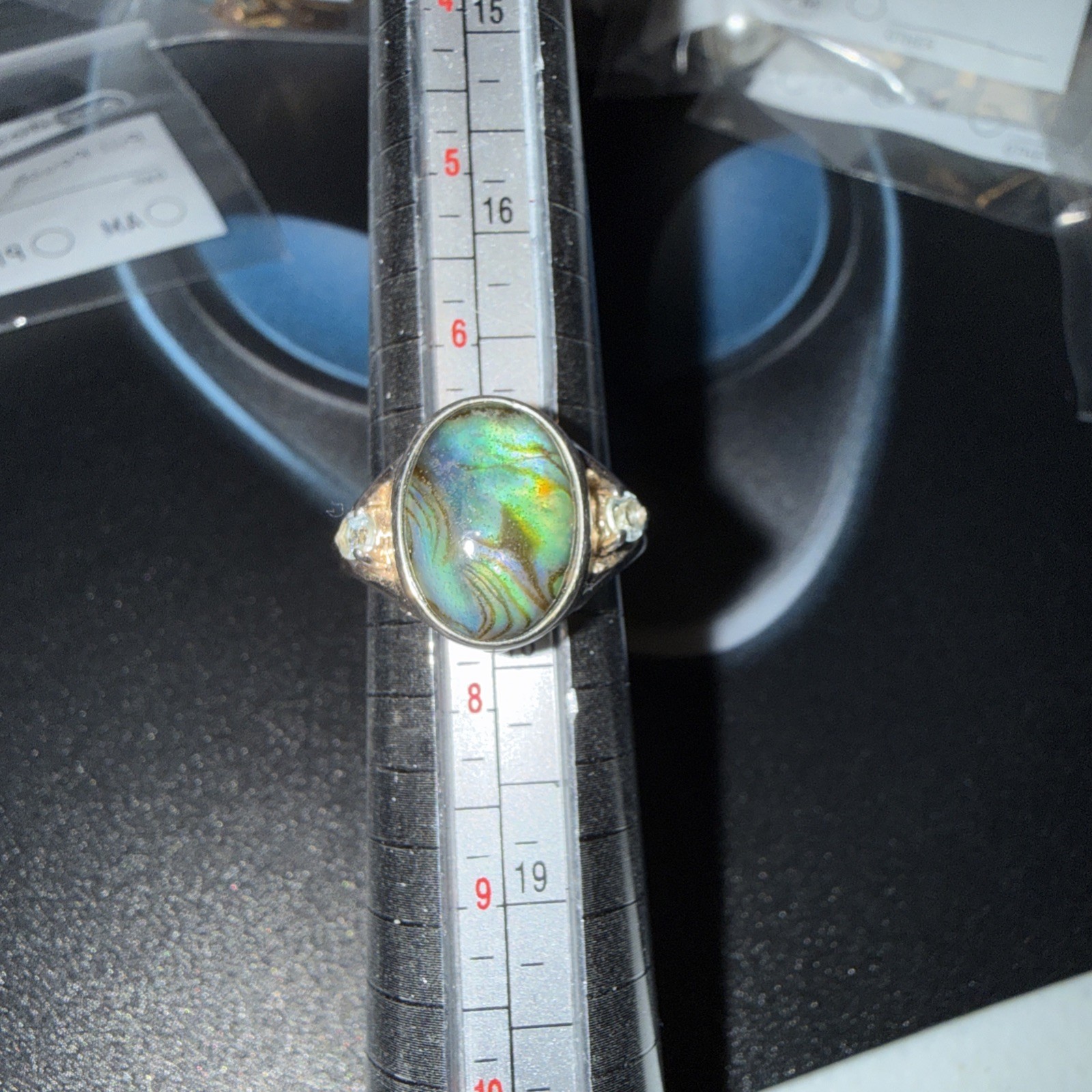 Signed Avon RJ Graziano Sterling Silver Abalone & Topaz Sz Ca. 1976-1980 Ring