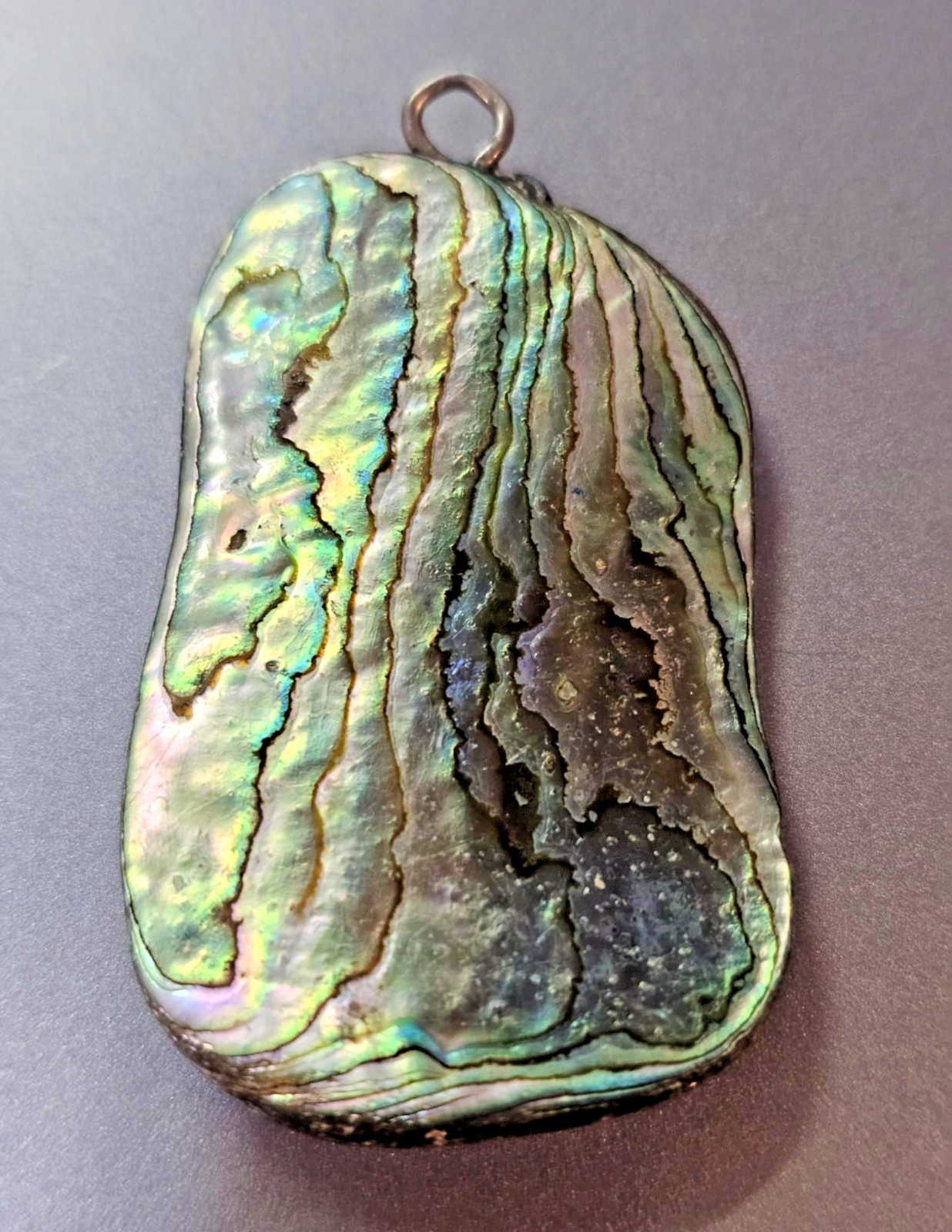 Vtg Large Abalone Shell Pendant Flat 2.25in- B23