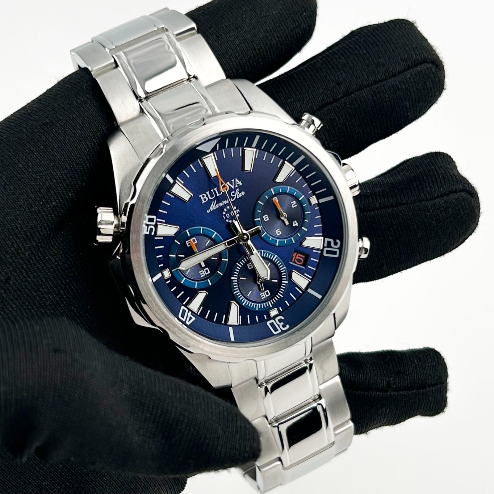 New-Bulova Men’s 96B256 Marine Star Blue Dial six-hand chronograph Quartz Watch