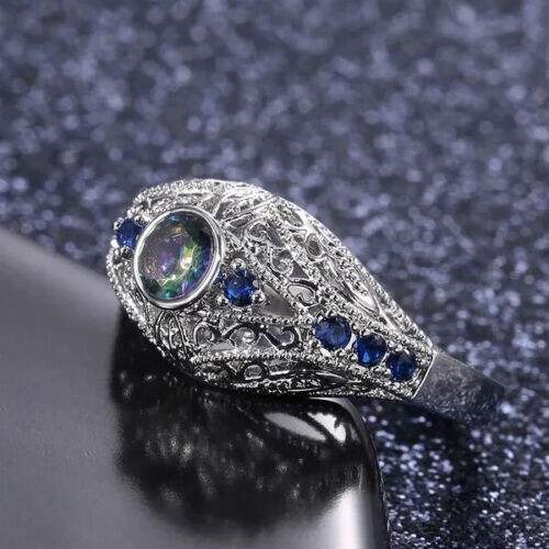 2 Ct CZ Vintage Style Ring 925 Silver Plated Intricate Design Gift Ring For Men