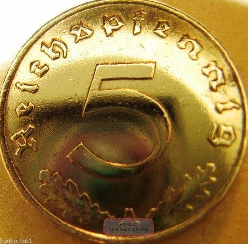 5 Reichspfennig Brass Coin Necklace – Third Reich Germany – Mirror Finish
