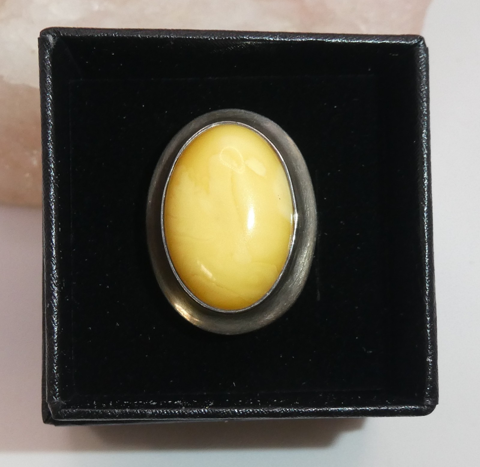 Vintage Ring Sterling Silver Butterscotch Egg Yolk Amber Cabochon Statement
