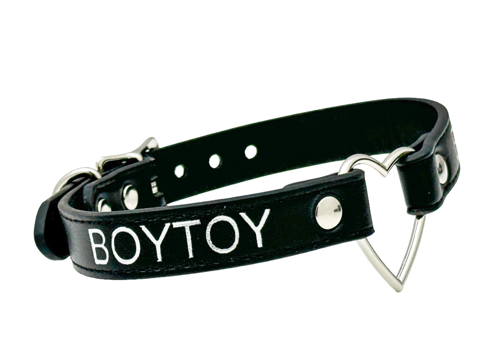 Name SILVER HEART RING Choker BDSM Collar Vegan Leather Necklace O Ring Fetish