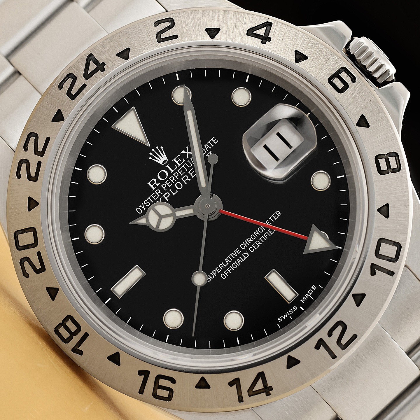 2002 ROLEX MENS EXPLORER II 16570T BLACK DIAL STEEL GMT OYSTER WATCH