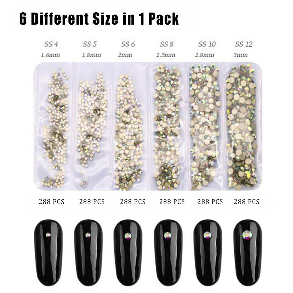 1680 PCS 6Mix Size Crystal Flat Back Rhinestone Gem Nail Art Case Decoration DIY