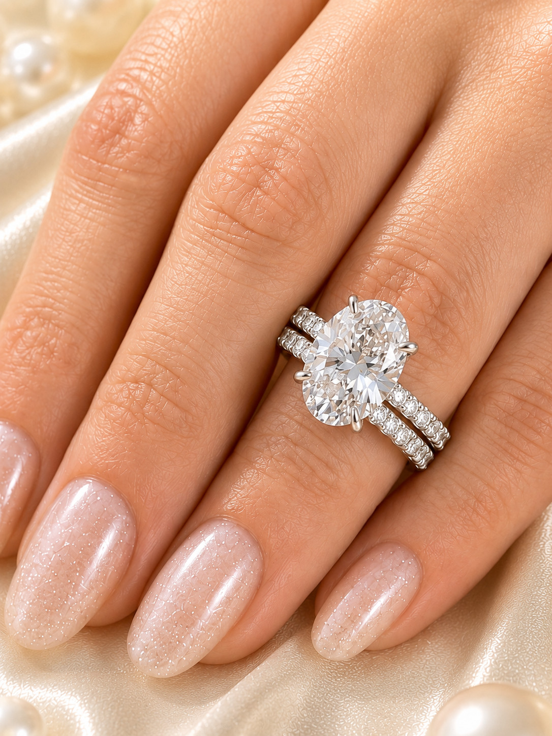 950 Platinum IGI Lab Grown Diamond Engagement Band Set Ring 5.50 Ct Oval Cut