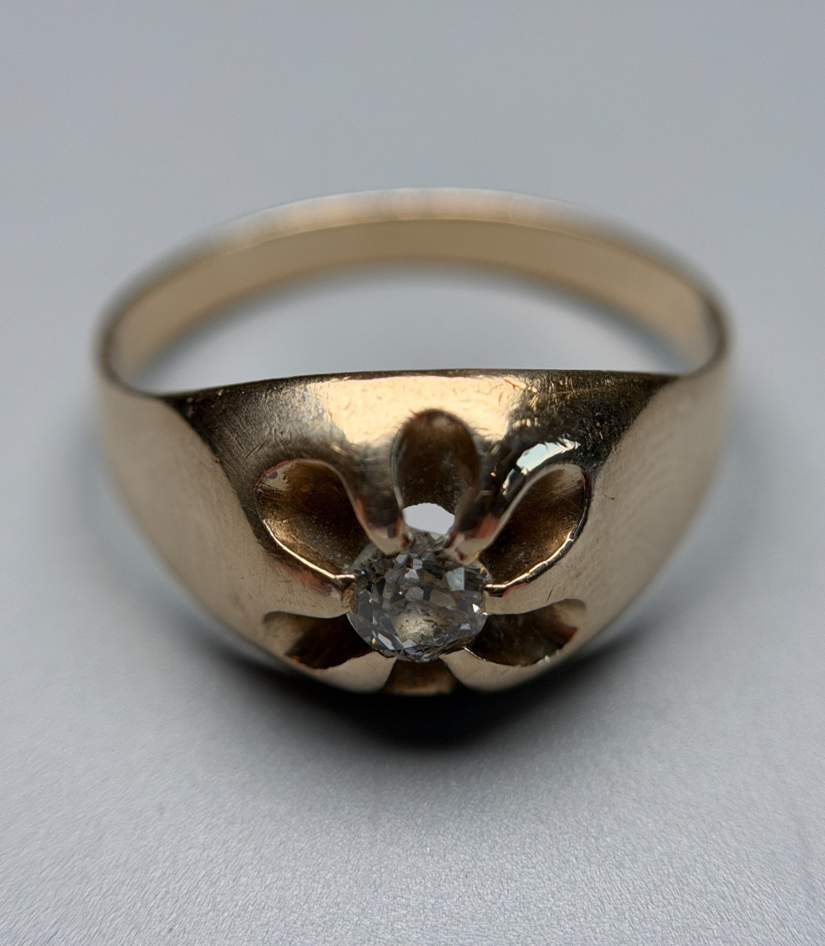 Vintage Mens 14K Yellow Gold Belcher Set Diamond Ring Size 10