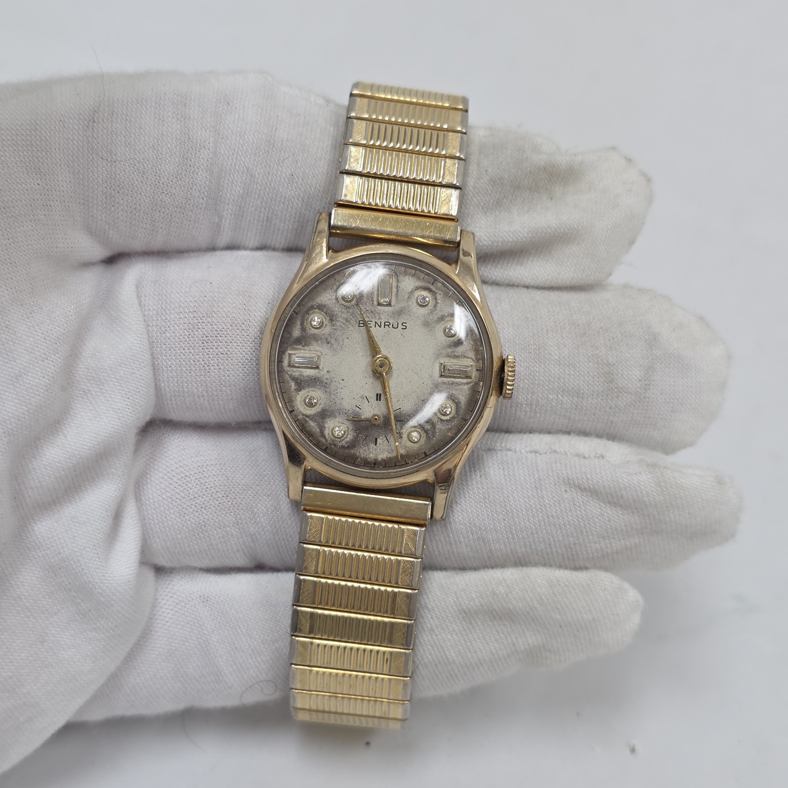 Vintage Mens Benrus 30MM 10K Gold Plated BB14 17J Manual Wind Crystal Indices