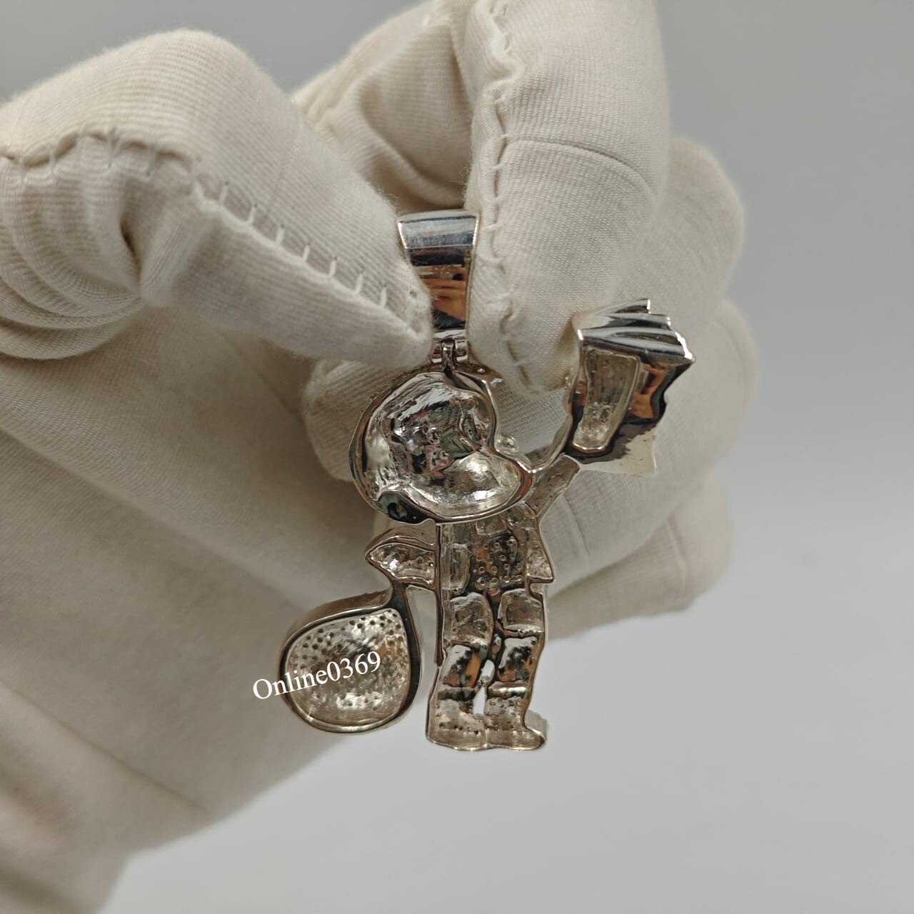 Bust Down I2 Real Diamond Riche Rich Money Bag Charm Pendant Men’s 925 Silver