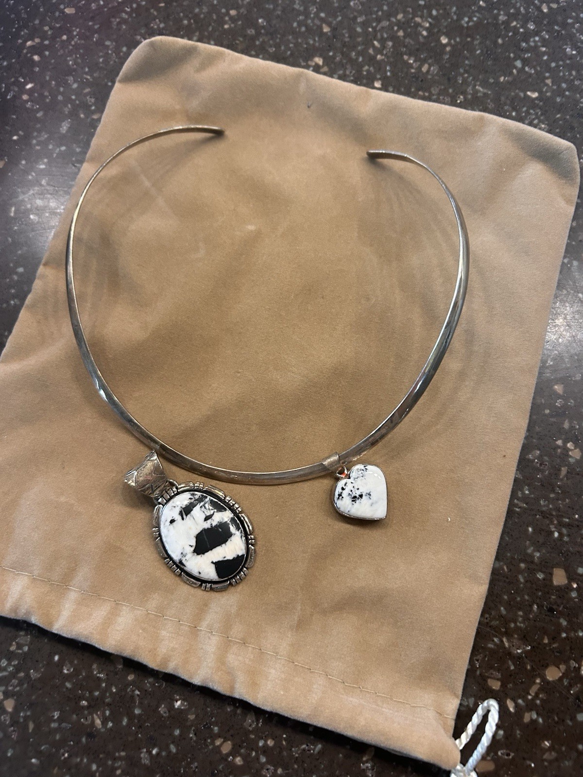 White Buffalo turquoise Necklace Heart Charm & Oval