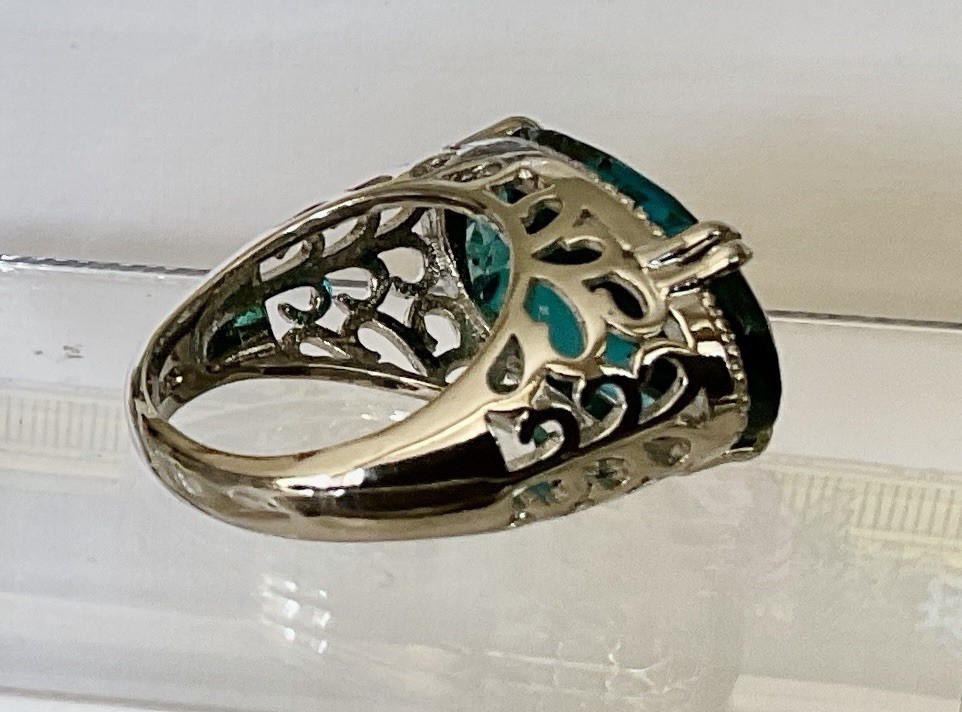 London Blue Topaz Ring – 18x13mm – 14.2Ctw – Filigree Setting In SS!!!