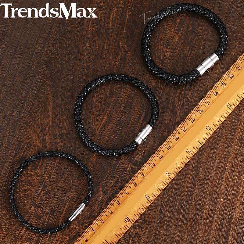 4/6/8mm Brown Black Braided Cord Rope Man-made Leather Bracelet Magnetic Clasp