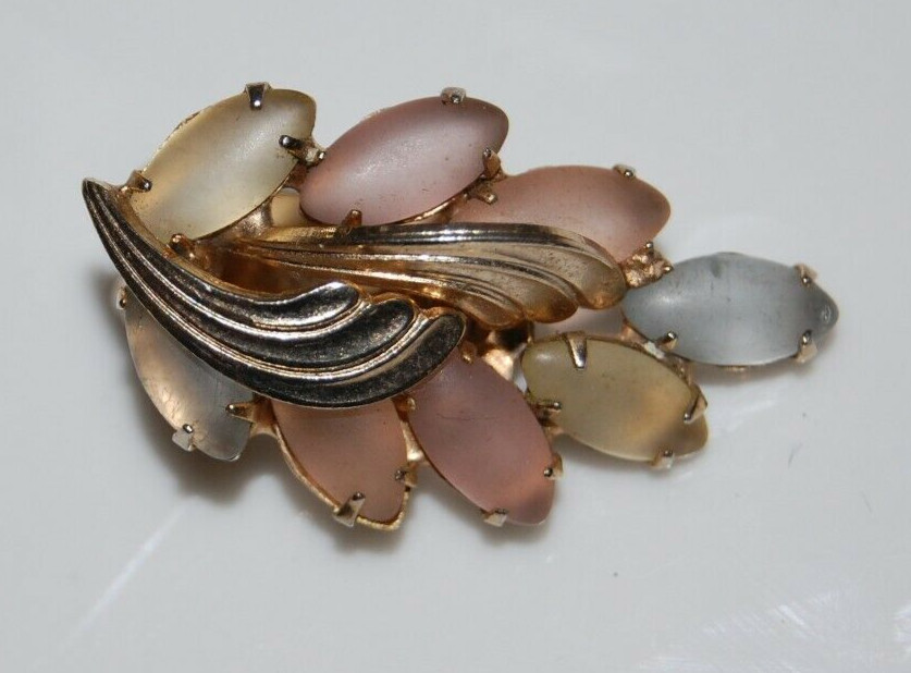 ELEGANT VTG MCM MULTI COLORED PASTEL FROSTED CRYSTALS EAR CLIMBERS CLIP EARRINGS