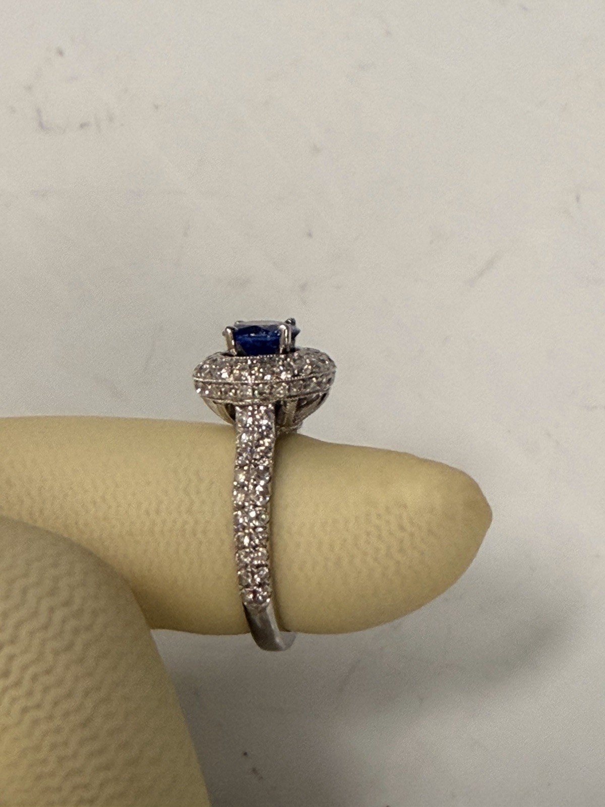 Neil Lane Sapphire and CZ 14k White Gold Ring. Halo Design, Size 5