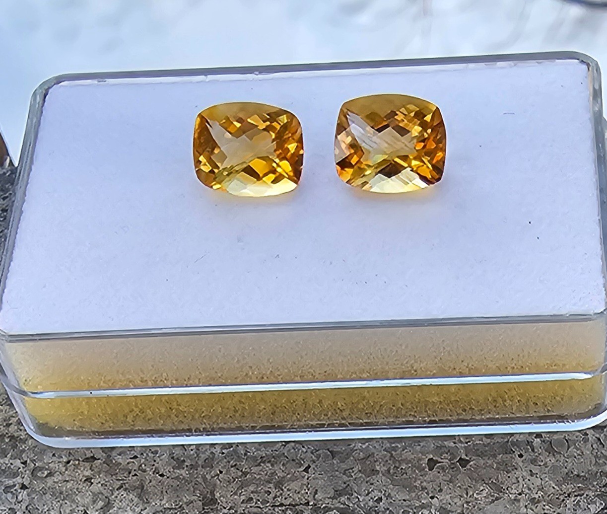 Citrine Pair Of 10.8mm Cushion Loose Stones