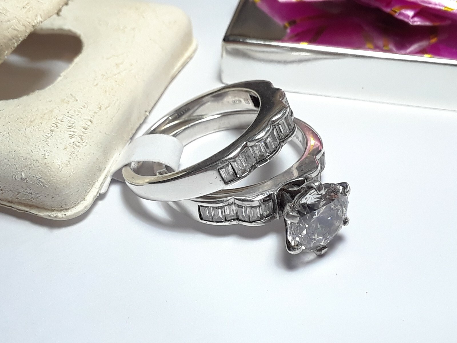 4.0cttw Round & Baguette CZ Channel Sterling Silver Bridal Engagement Set #15482