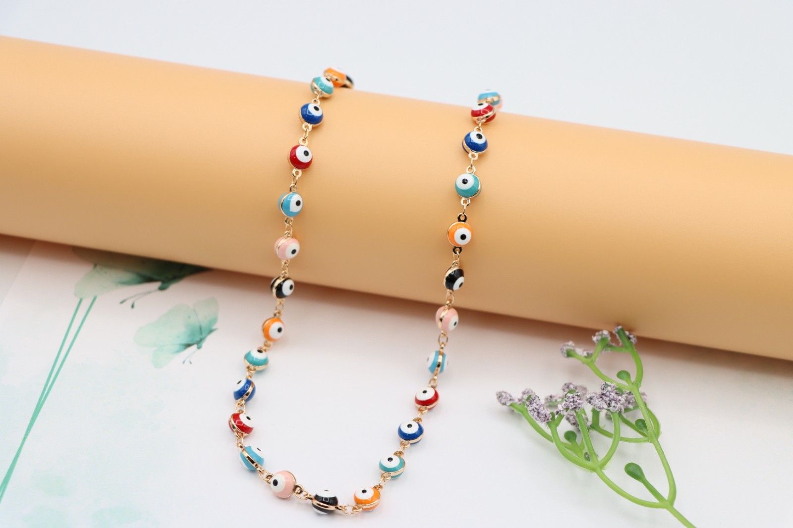 Rose Gold Necklace Design, XPNL0125 Colorful Evil Eye