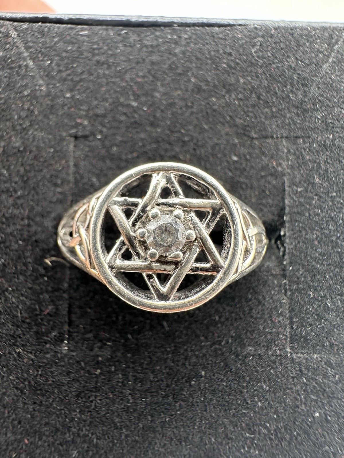 Sterling Silver Hexagram / Celtic Knot Ring with Crystal Center