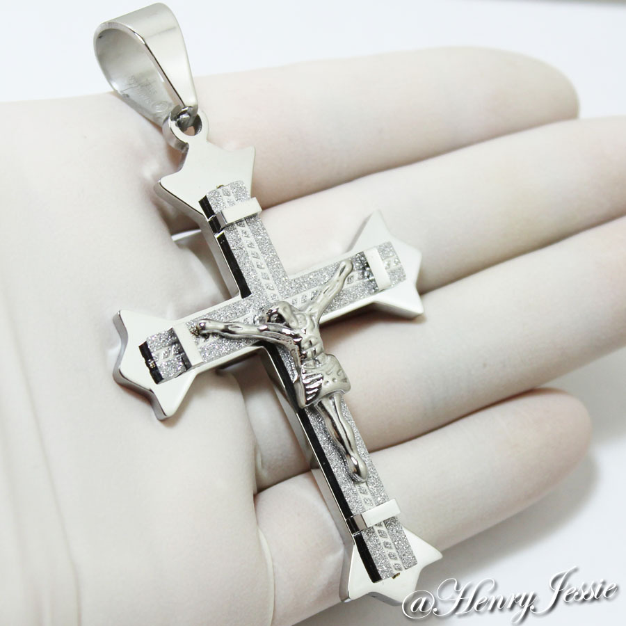24″MEN Stainless Steel 6mm Silver Byzantine Box Chain Necklace Cross Pendant*J28