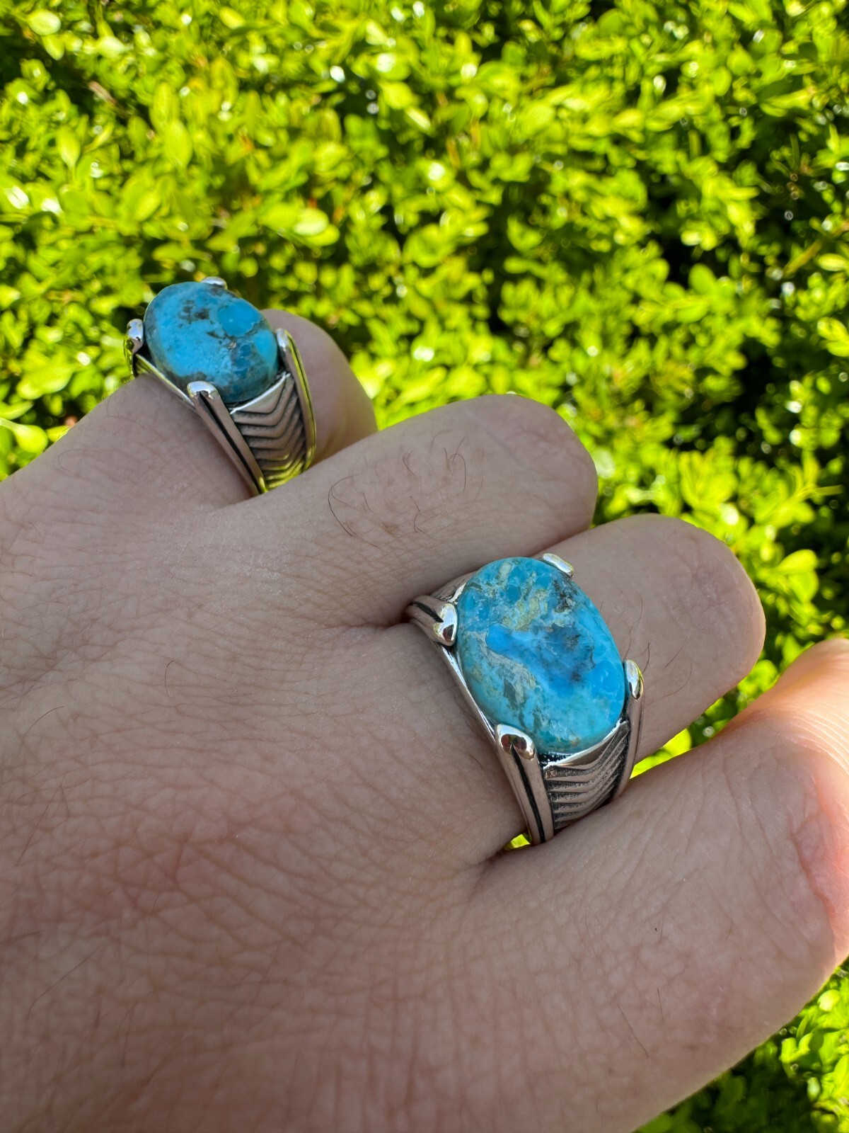 Blue Genuine Turquoise Mens Real Solid 925 Sterling Silver Signet Oval Ring