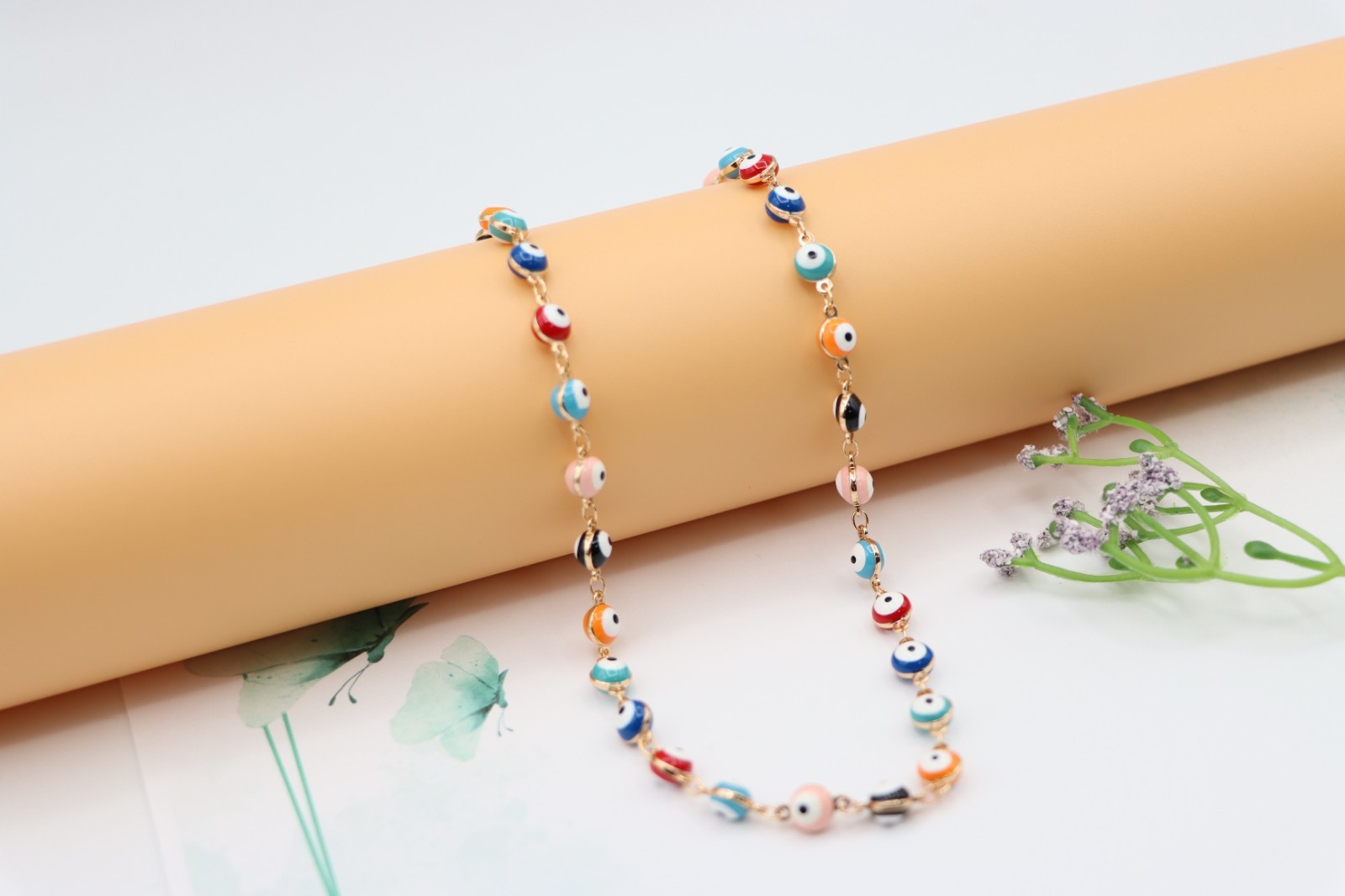 Rose Gold Necklace Design, XPNL0125 Colorful Evil Eye