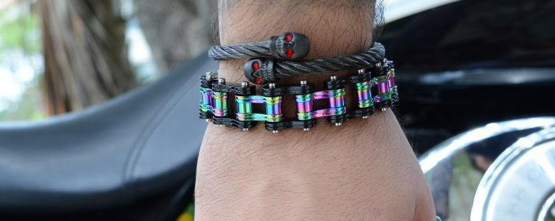 Stainless Steel Motorcycle Bike Chain Bracelet Black & Iridescent 235