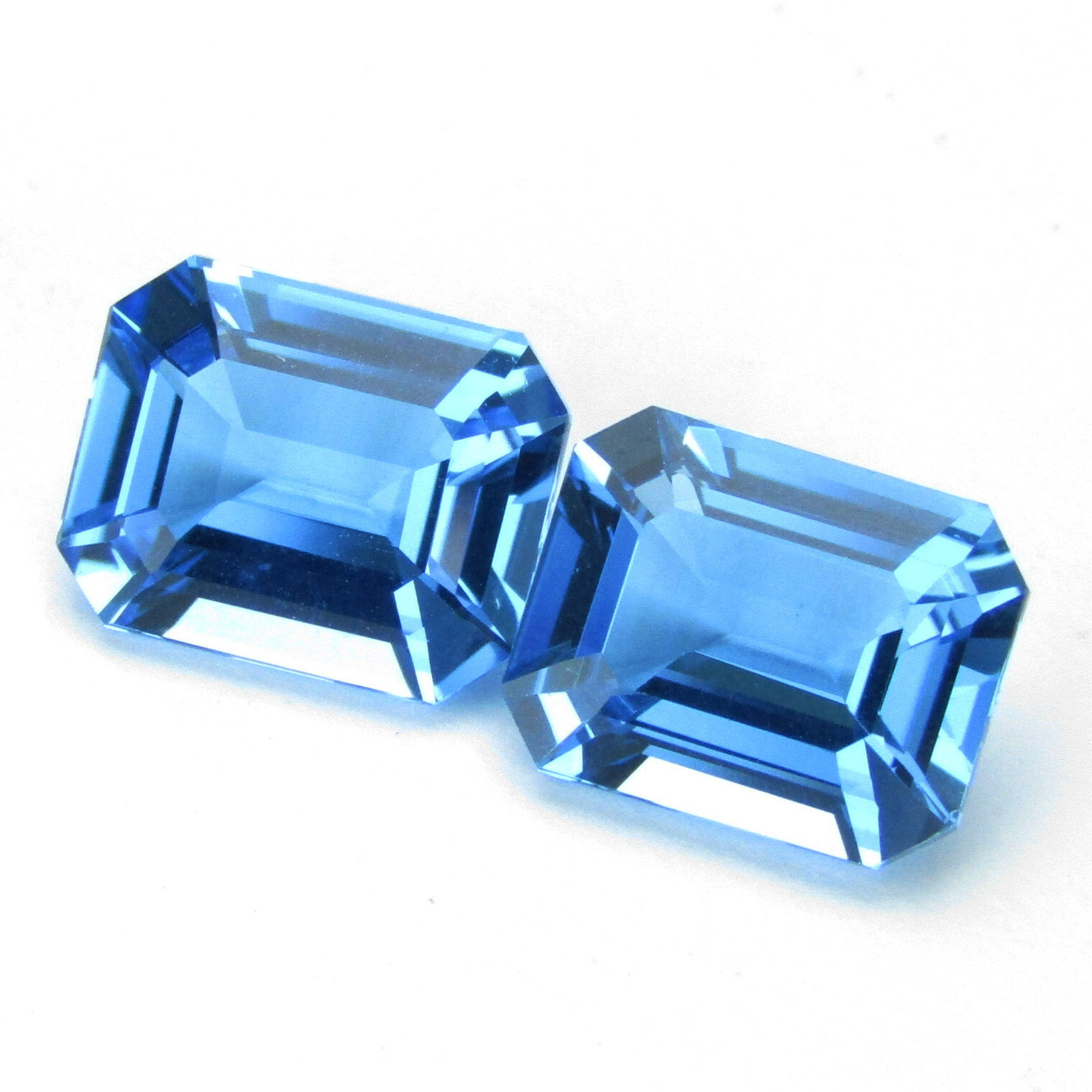 7.16Cts Nice Natural Swiss Blue Topaz 10x8mm Emerald Cut Matching Pair Gems