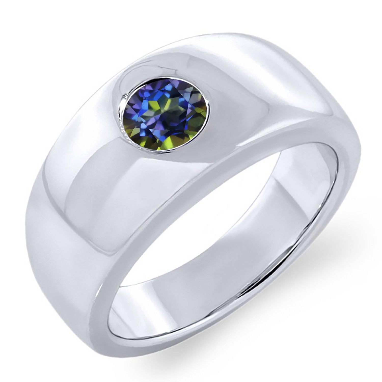 1.00 Ct Round Blue Mystic Topaz 925 Sterling Silver Men’s Ring