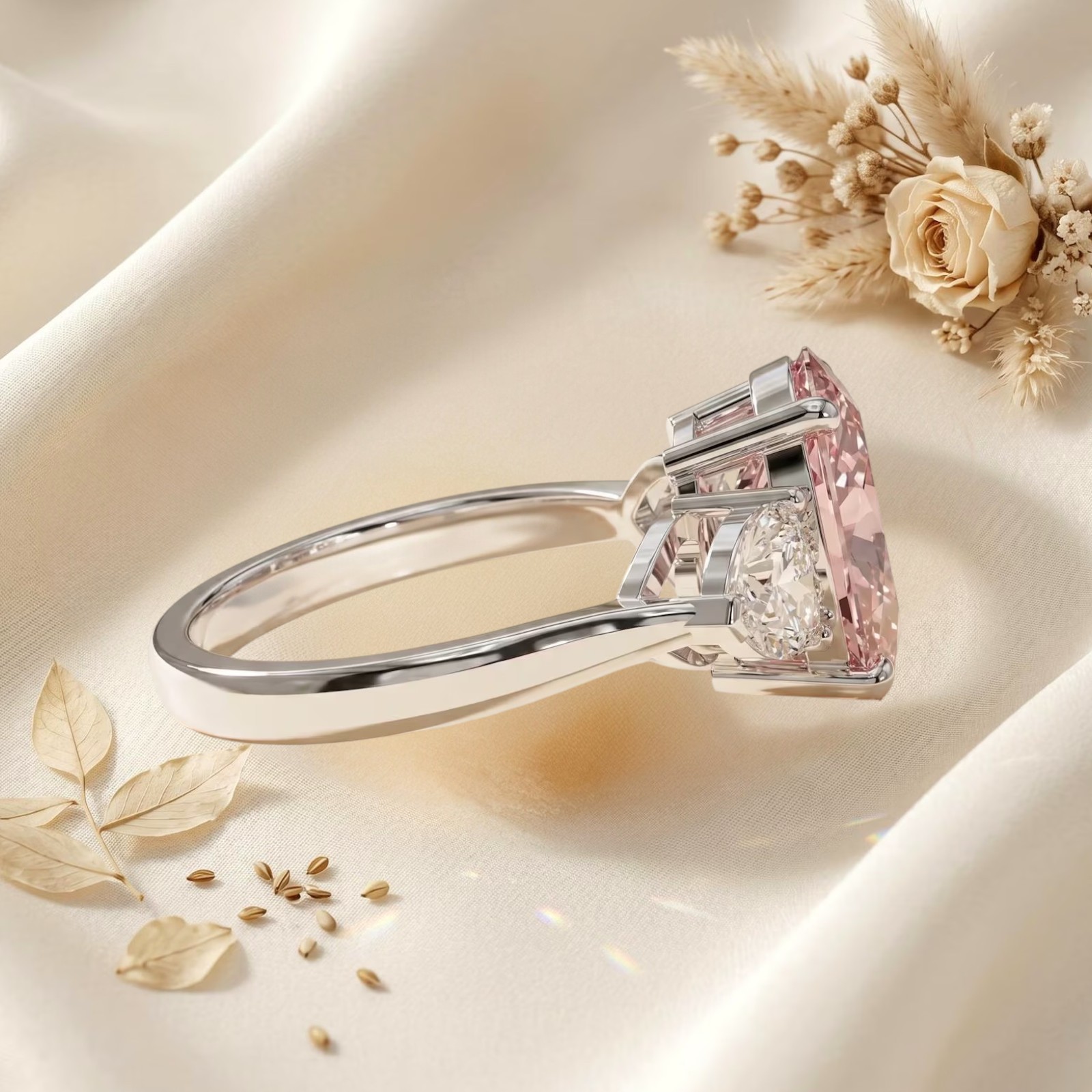 IGI Lab Created Diamond Ring Fancy Intense Pink 950 Platinum 3.80 Carat Oval Cut