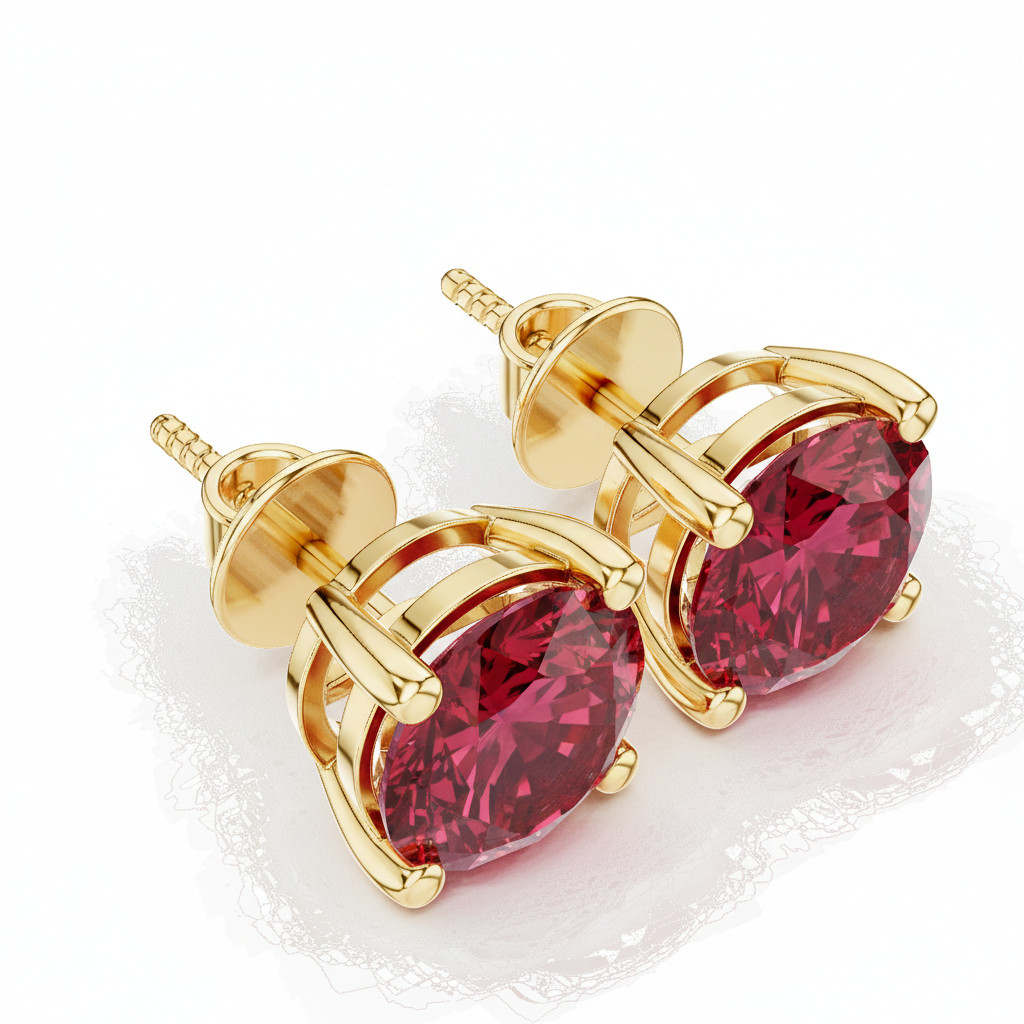 Natural 8.00 MM Round Certified Mogok Red Ruby Gemstone Prong Stud 14K Gold Over