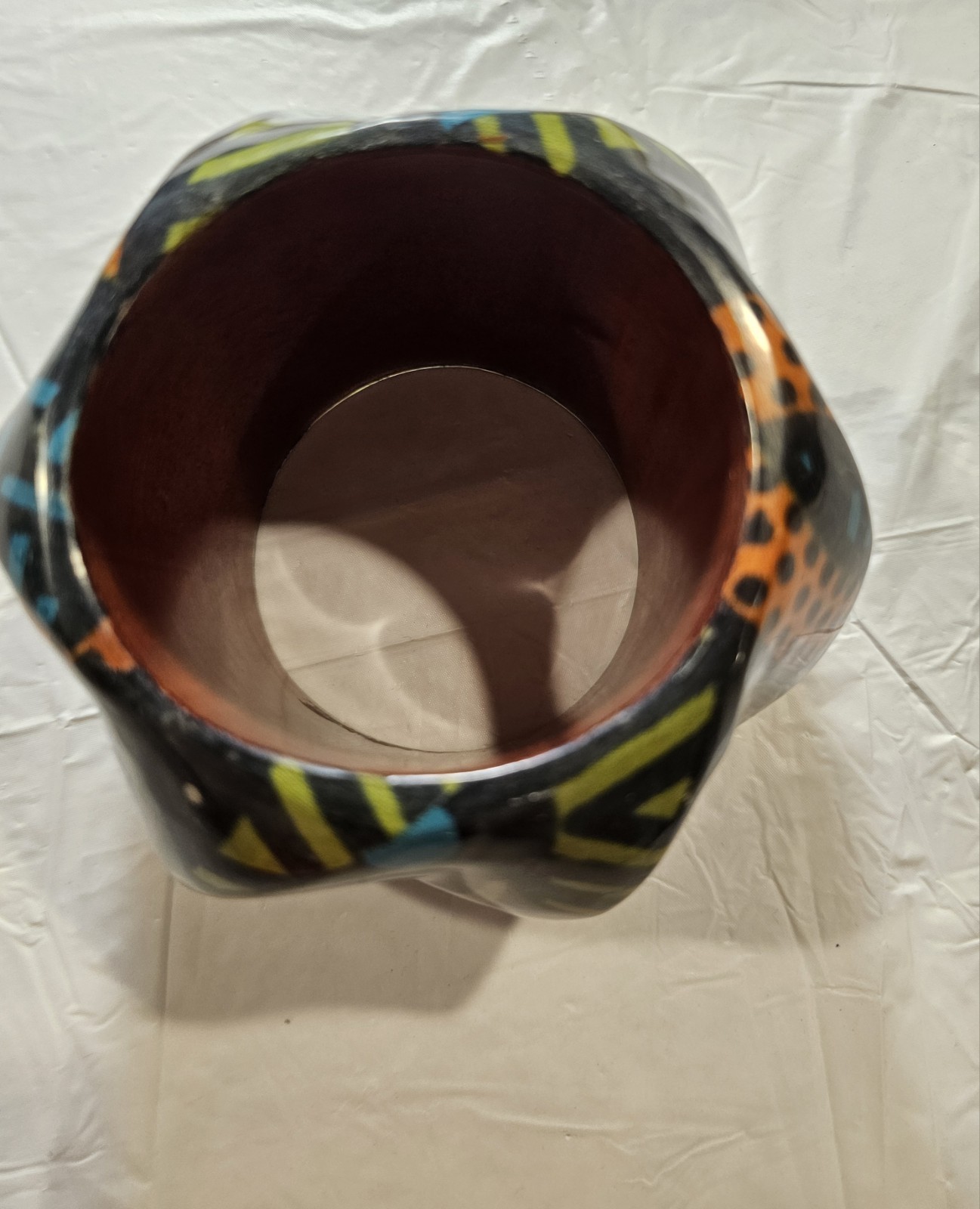 Handcrafted Asymmetrical Painted Wood Bangle Bracelet Black Blue Orange Yellow
