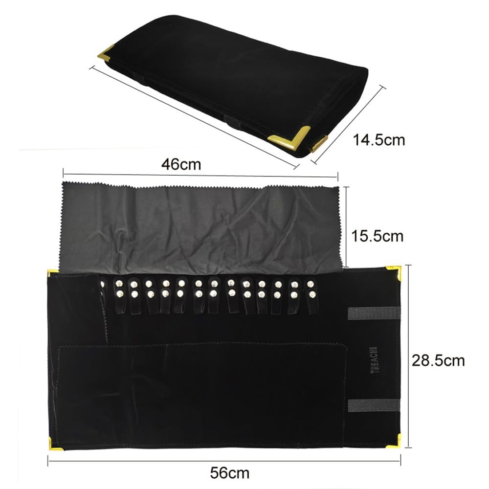 Portable Jewelry Roll Metal Coner Bag Necklace Chain Braclet Black Velvet Travel