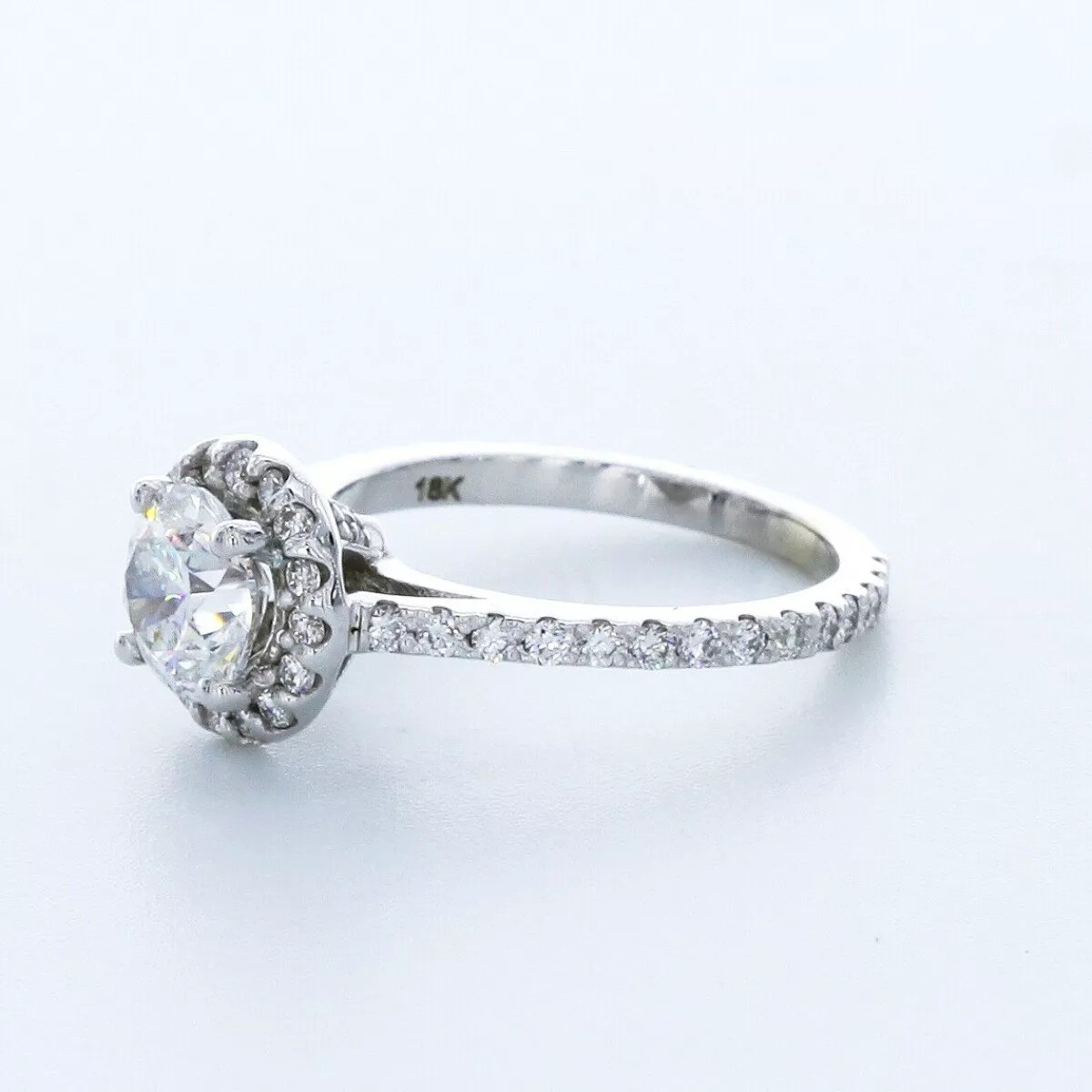 Side Stone Engagement Ring Halo 18K Gold 2 Carat Round Lab-Grown Diamond D SI1