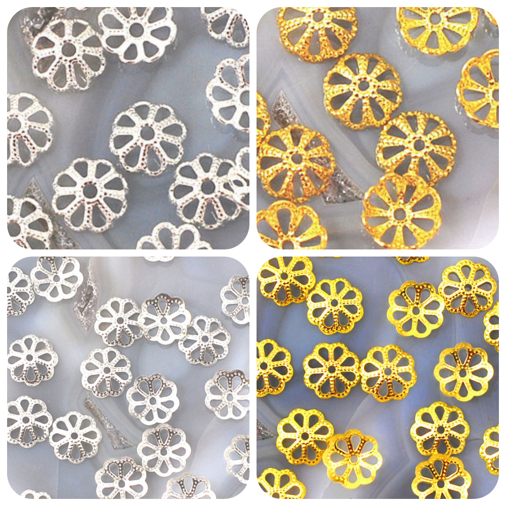 Flower Cap Silver Gold Spacer Beads Jewelry Findings Clasp 22/25pcs 7-10mm
