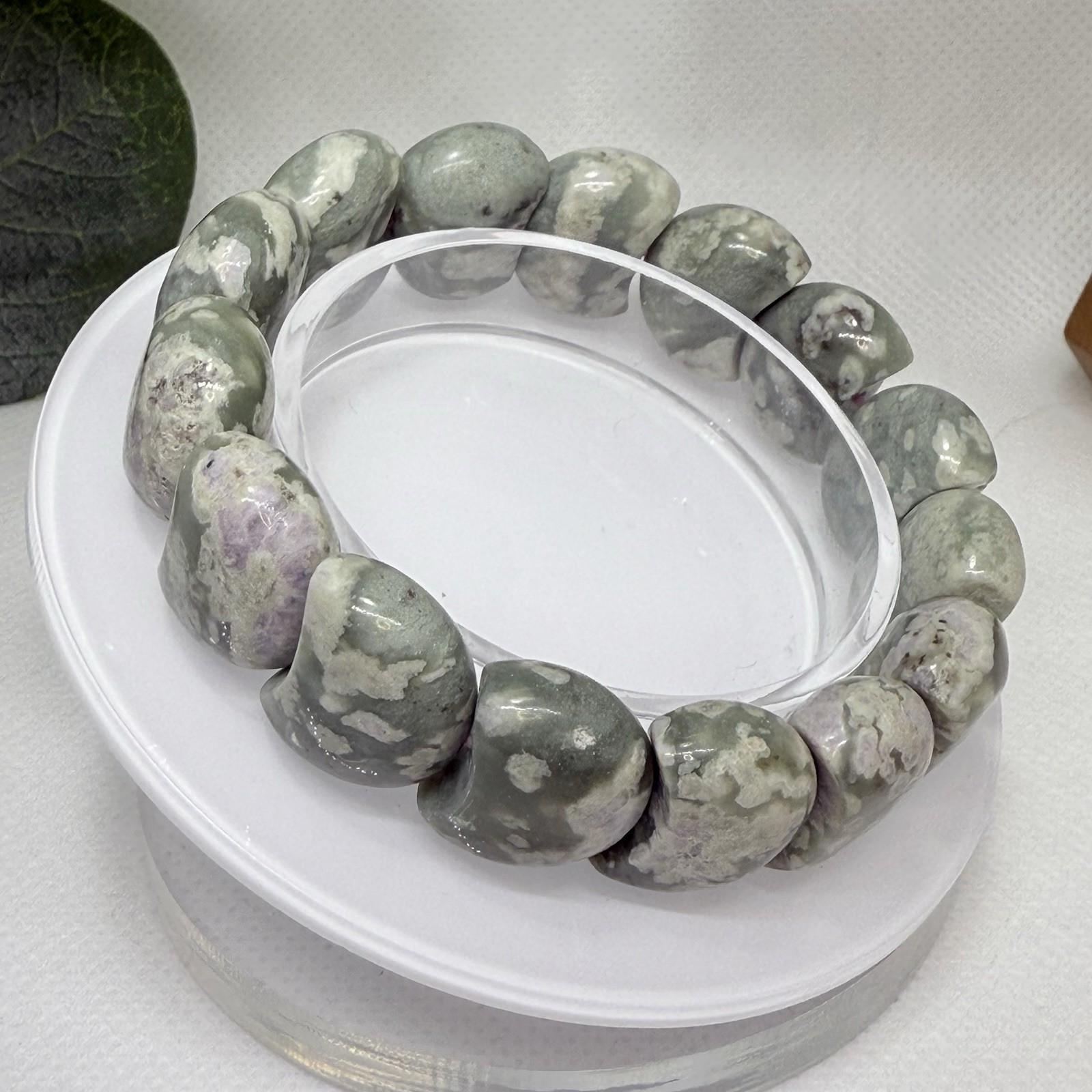 Peace Jade Moon Shaped Bead Bracelet 16.3MM